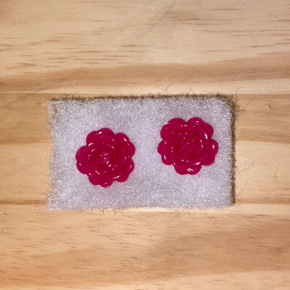 Hot Pink Rose Stud Earrings